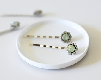 Crystal Flower Bobby Pins | Vintage Gem Hair Accessory, Set of 2