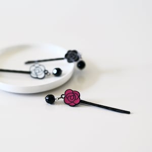 Set of 2 flower bobby pins with dangle beads | Enamel rose hair pins | Floral hairpins | Dangle hair clips | Hair accessory for girls, women