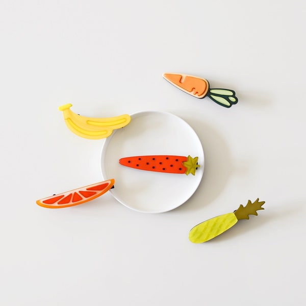 Cute fruit hair clips | Vegetable hair clips | Carrot, grapefruit, pineapple, banana hair clips | Resin hair accessories for kids and women