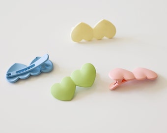 Double Heart Hair Clips: Pastel Matte Alligator Clips - Set of 2