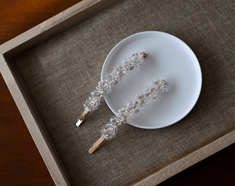 Handwoven Crystal Hair Clips: Bridal Hair Jewelry, Wedding Party Hairpiece