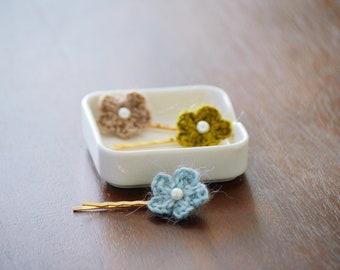 Hand-Crochet Flower Hair Pins | Set of 2 Wool Barrettes
