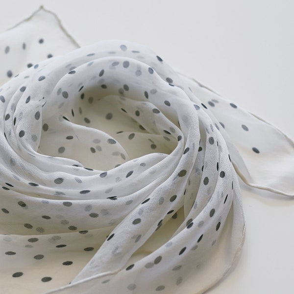 Handmade 100% silk scarf | Hand-rolled hem silk scarf | Pure silk neck scarf | Silk neckerchief | Polka dot scarf | Silk chiffon bandana