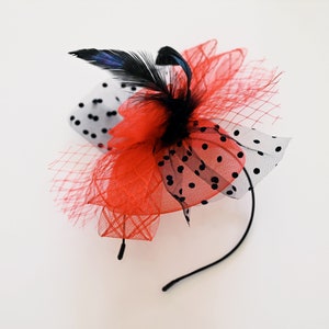 Headband Fascinator Derby Hat Cocktail Hat Wedding Party Headpiece Party Hat Hatinator Red and Black