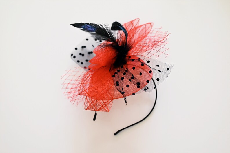 Headband Fascinator Derby Hat Cocktail Hat Wedding Party Headpiece Party Hat Hatinator Red and Black