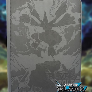 Pokemon Black Bolt Laser Engraved Binder (9 Pocket/12 Pocket, Holds 360 or 480 Cards)