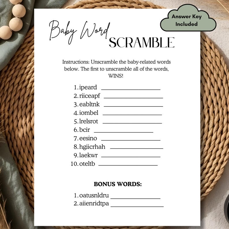 Baby Shower Word Scramble Game Printable – Gender Neutral Word Game