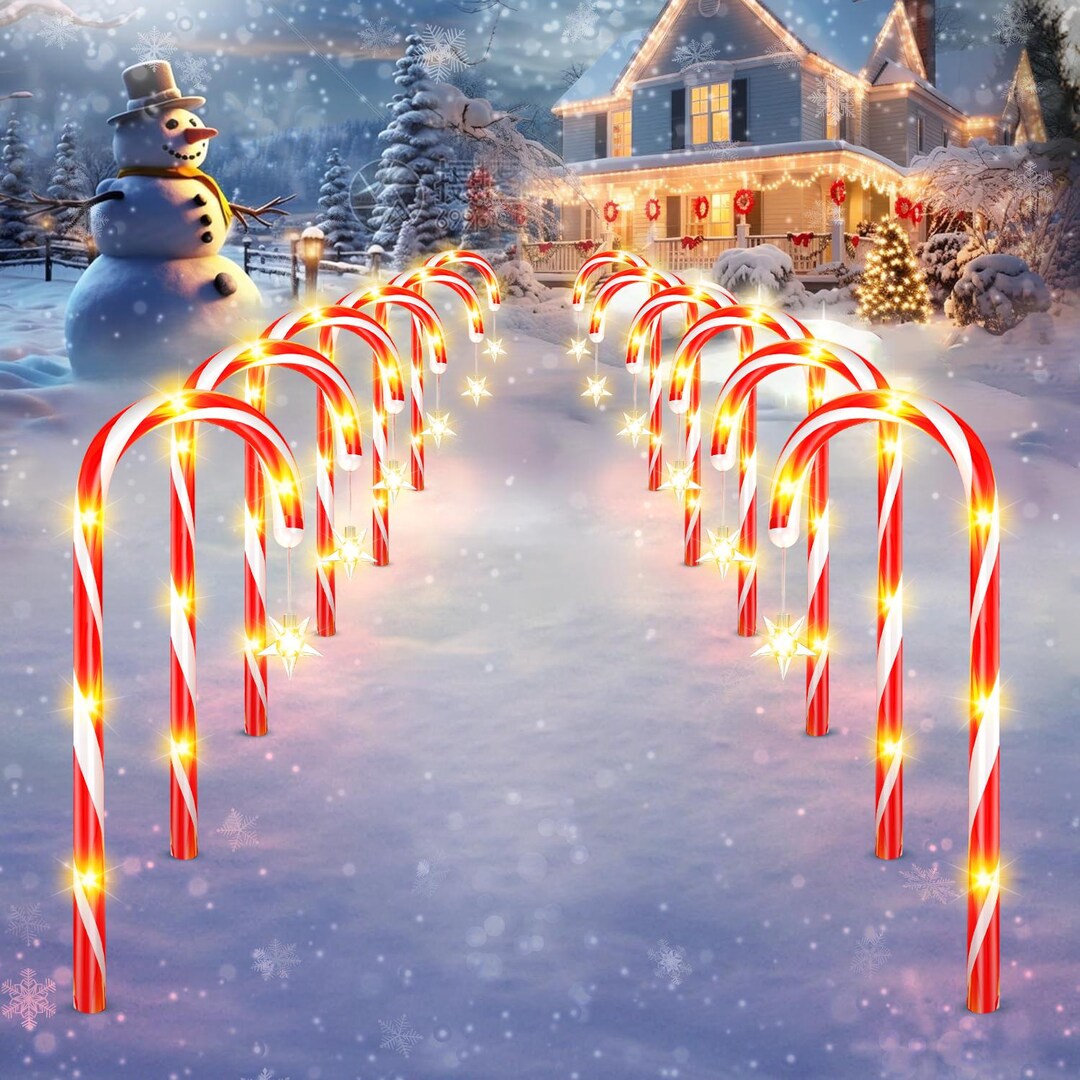 Solar Christmas Candy Cane Lights for Outdoor Pathways LED Yard Decor ...