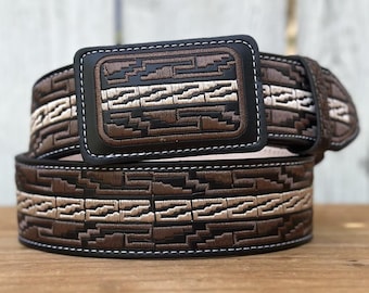 Brown Western Leather Belt "Silvestre" | Genuine Leather Handcrafted in Jalisco, Mexico