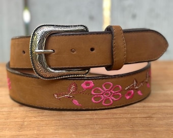Women’s 1 1/2” Wide Western Leather Belt  | VE-310C | Genuine Leather Handcrafted and Embroidered Belt
