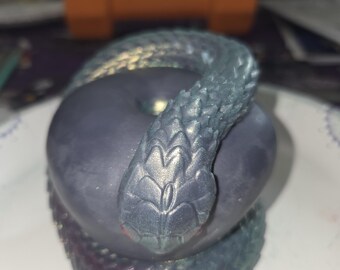 The King’s Venom - Iridescent Serpent and Apple Candle - Obsidian Scent - Dark Academia & Goth Decor - Mythical Snake Sculpture Candle
