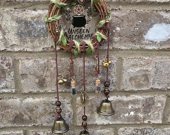 Witch Bells with Crystal Choice | Handmade Protection Door Hanger | Spiritual Home Decor