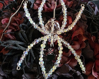 Crystal Spider Window Hanging, Glass Web Ornament, Witchy Halloween Gift, Dark Home Accent