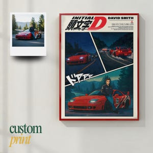 Ritratto personalizzato di un'auto anime con iniziale D, fumetto JDM personalizzato (download digitale)