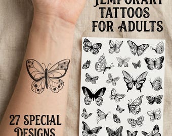 27 szt. tymczasowych tatuaży motyli, czarno-biały tatuaż motyla, minimalistyczny kwiatowy tatuaż owada na ciele i ramieniu, dziewczęcy estetyczny tatuaż na prezent