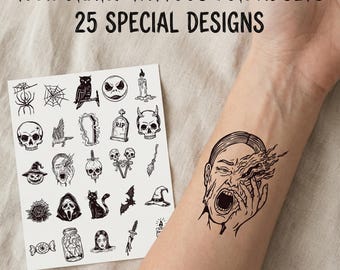 20 Feuilles De Tatouages Temporaires Halloween - Citrouille, Squelette, Fantôme - Imperméables, Pour Enfants Et Adultes, Fête Et Cosplay