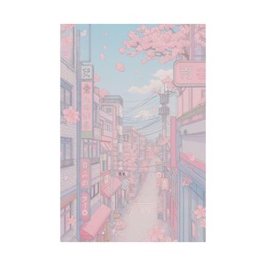Cherry Blossom Anime Street Kawaii Pastel Wall Art Japanese City Print