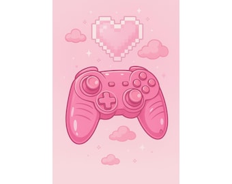 Impresión de control de juegos rosa kawaii / Decoración de habitación de gamer de anime