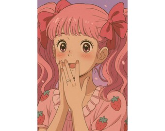 Póster de chica anime rosa: Arte mural de manga kawaii
