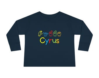 Personalized Name with ASL Letters Toddler Long Sleeve Tee, American Sign Language