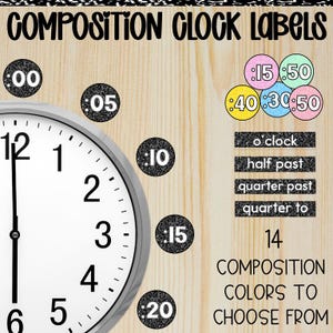Composition Notebook Clock Minute Labels | 14 Color Options | Class Decor