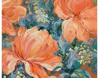 Peony Floral Hand Painted Oil Painting Textured Square Canvas Wall Art Custom Size Home Decor