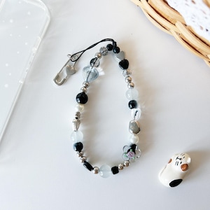 Crystal Bead Phone Chain - Wrist Lanyard and Keychain with Heart Paper Clip Charm