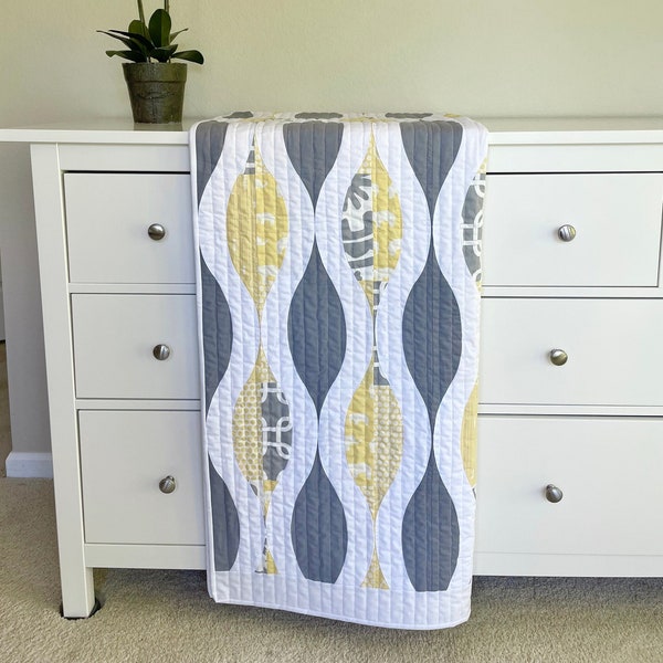 Dylan - Handmade Yellow and Grey Urban Pods Crib or Lap Quilt using Organic Birch Mod Basics and Premier Prints Fabric