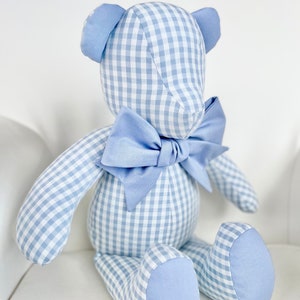 MADE to ORDER - Henry - Handmade Blue Gingham Teddy Bear with Soft Blue Accents