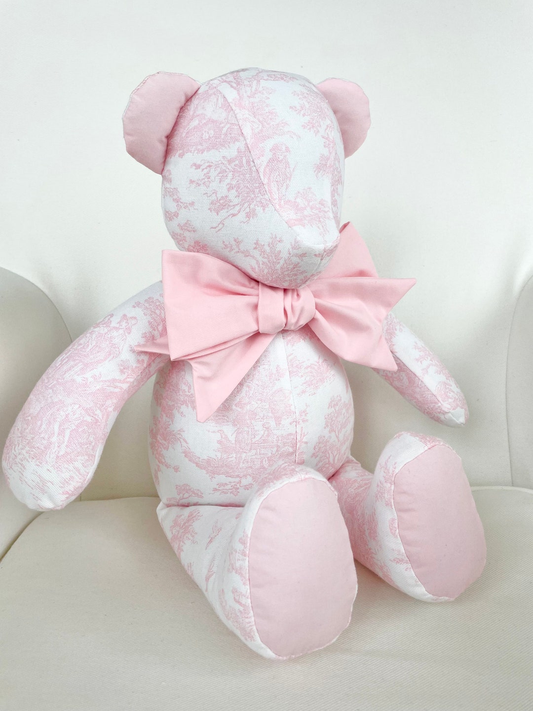 Pink Thread Teddy MADE to ORDER Emma Handmade Light Pink Toile Teddy Bear - Etsy
