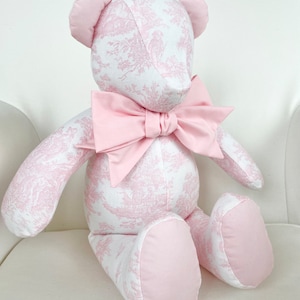 MADE to ORDER - Emma - Handmade Light Pink Toile Teddy Bear