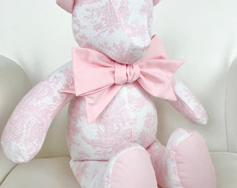 MADE to ORDER - Emma - Handmade Light Pink Toile Teddy Bear