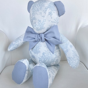 MADE to ORDER - Owen - Handmade Soft Blue Toile Teddy Bear