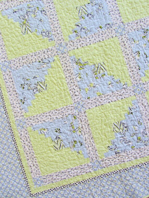 Blue And Green Log Cabin Crib Quilt Made From Anna Griffin Etsy