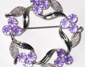 PuRPLe RHINESTONE Vintage 80's new Brooch MeTaL FLOWER
