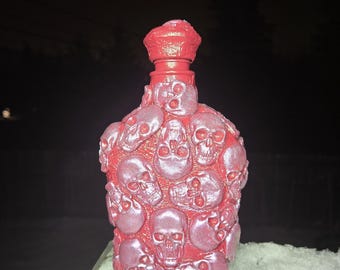 Skull Bottle - Red Gothic Decor - Horror Skeleton Potion Bottle