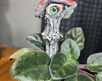 Eyeball Mushroom Stake - Creepy Plant Accessory - Funky Housplant Decor - Potted Plant Gift