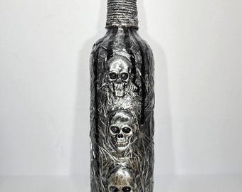 Handmade Gothic Skull Wine Bottle