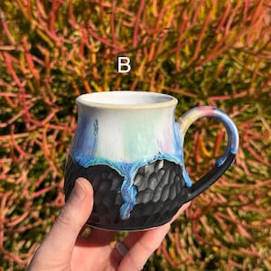 Handmade Ceramic Mug, Pastel Rainbow Glaze, Textured Black Bottom, Smaller, 10oz Capacity