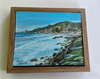 Original Coastal Oil Painting, Whispering Shore, Rocky Beach Seascape on 8x10 Canvas Panel