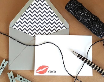 Lips Notecards - Red Lip Notecards - Kiss Notecards - XOXO Notecards - Teen Stationery - Teen Notecards - Valentine's Day Gift - 12 pc. Set