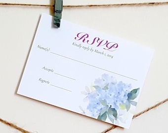 DIY Wedding rsvp Template - Download Instantly - EDITABLE TEXT - Hydrangea rsvp Template - Watercolor Flower Invitation/rsvp Template