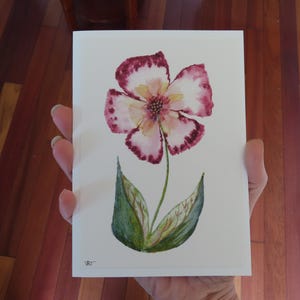 Biglietto con ibisco - Stampa ad acquerello dorata decorata a mano (non è un'immagine generata al computer!)