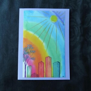 Cartolina "Orgoglio della città", stampa ad acquerello rifinita a mano, opera d'arte originale, non generata dall'IA!