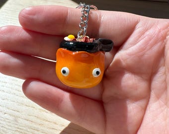 Calcifer Fire Demon Keychain | Ghibli Inspired Anime Charm, Bacon Pan Accessory