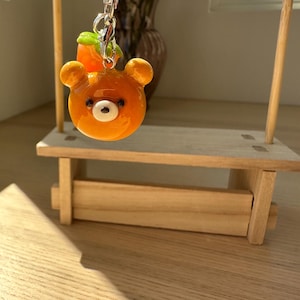 Hand-sculpted Bear Bread Charm with Strawberry | Polymer Clay Phone Accessory