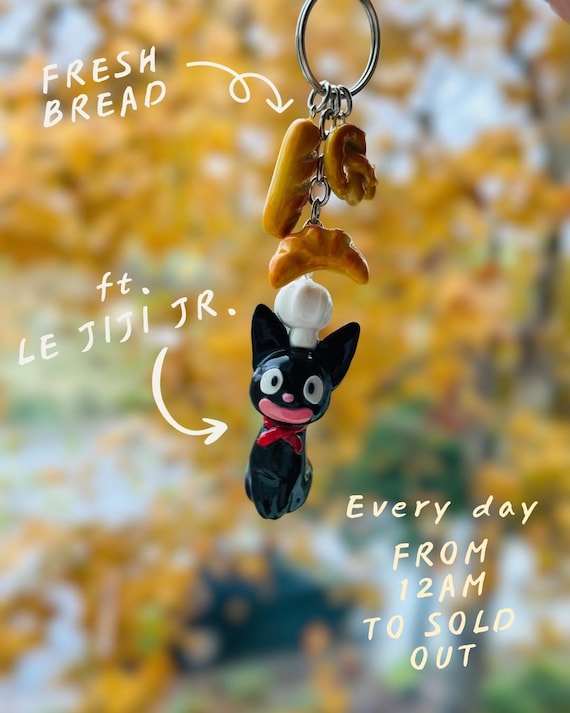 Jiji Keychain | Anime Black Cat | Chef Jiji Bakery Charm | Handmade Studio Ghibli Gift