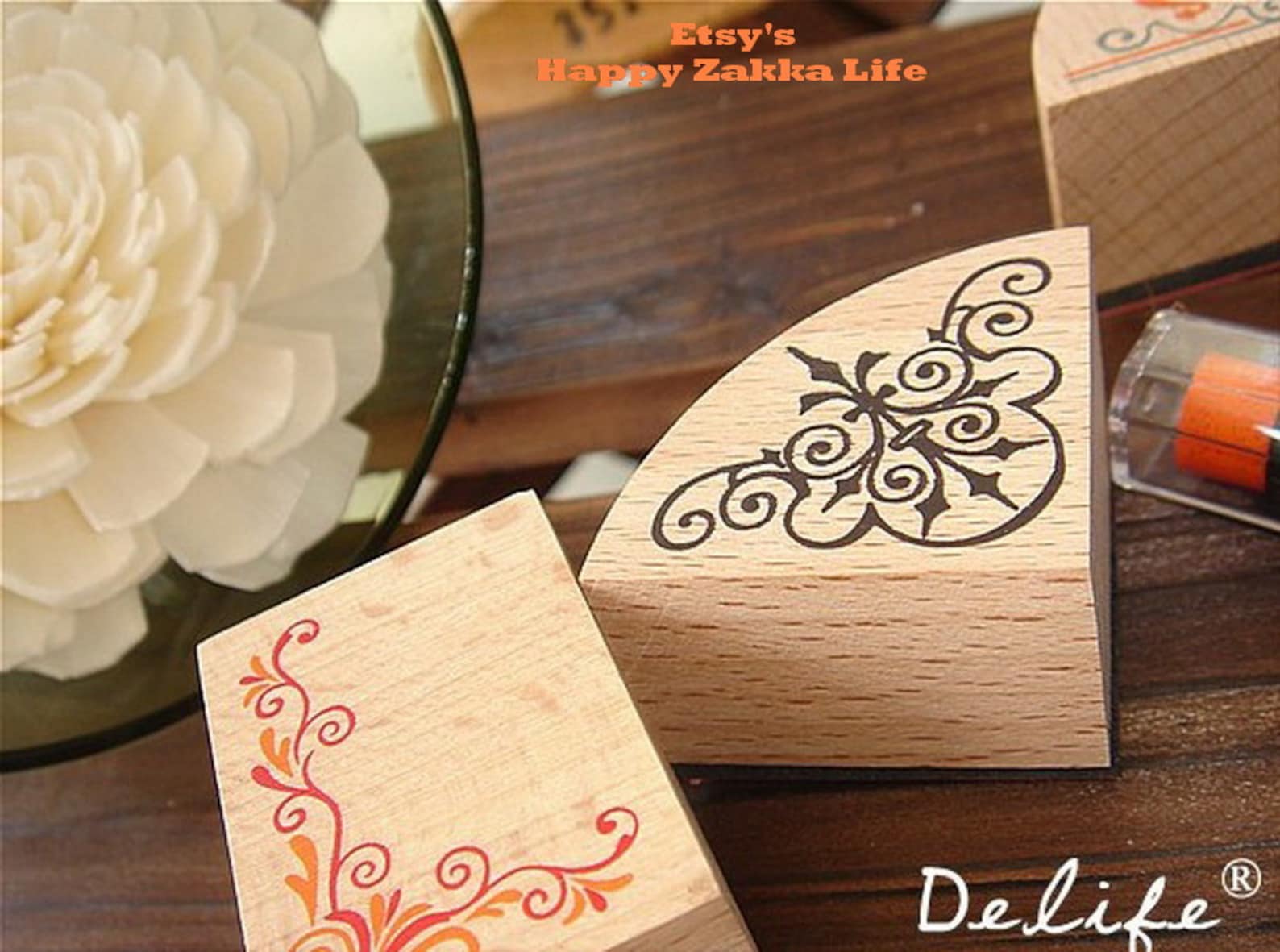 Wooden Rubber Stamp Set Decorative Border A Set 7 Stamps Etsy
