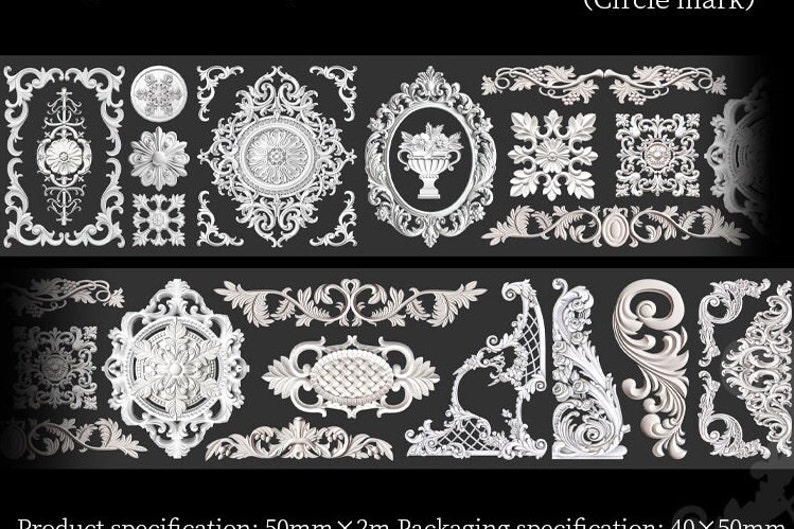 May include: A set of 24 white ornate decorative mouldings with intricate floral designs. The mouldings are arranged in two rows on a black background.