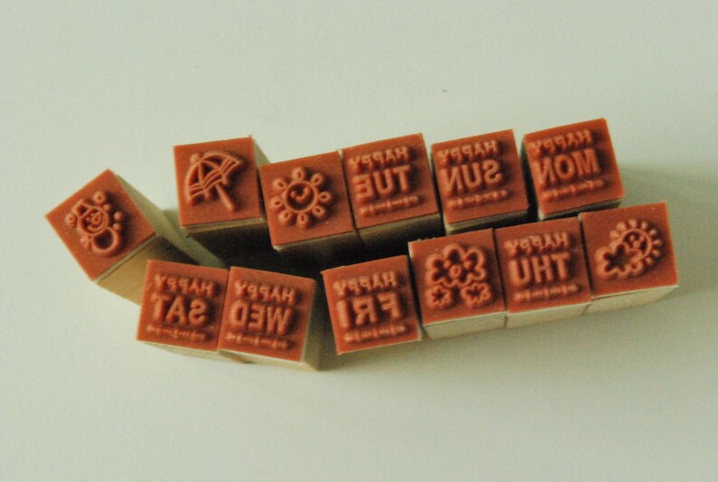 Wooden Rubber Stamp Set Mini Diary Stamp Set Week Days And Weather